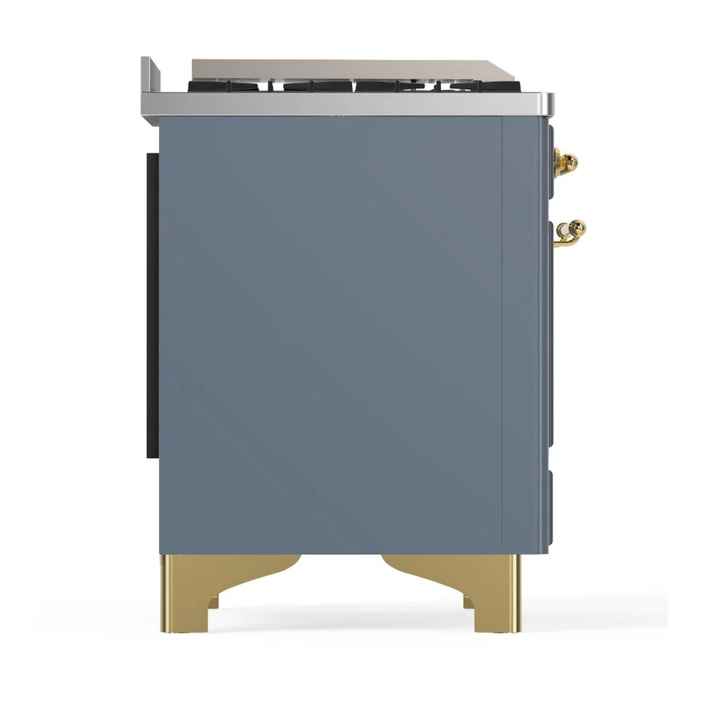 Ilve UM48FSNR3BGGLP Ilve Um48Fsnr3Bgglp Majestic Iii 48 Inch Dual Fuel Range With 5 Black Brass Burners, Griddle And French Top, Dual Function Burner Up To 25,000 Btu (Liquid Propane, Triple Glass Door, Blue Grey, Brass) - Image 8