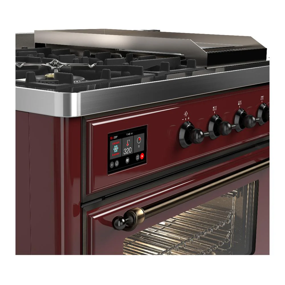 Ilve UM48FSNR3BUB Ilve Um48Fsnr3Bub Majestic Iii 48 Inch Dual Fuel Range With 5 Black Brass Burners, Griddle And French Top, Dual Function Burner Up To 25,000 Btu (Natural Gas, Triple Glass Door, Burgundy, Burnished) - Image 7