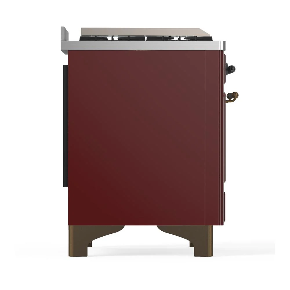 Ilve UM48FSNR3BUBLP Ilve Um48Fsnr3Bublp Majestic Iii 48 Inch Dual Fuel Range With 5 Black Brass Burners, Griddle And French Top, Dual Function Burner Up To 25,000 Btu (Liquid Propane, Triple Glass Door, Burgundy, Burnished) - Image 8