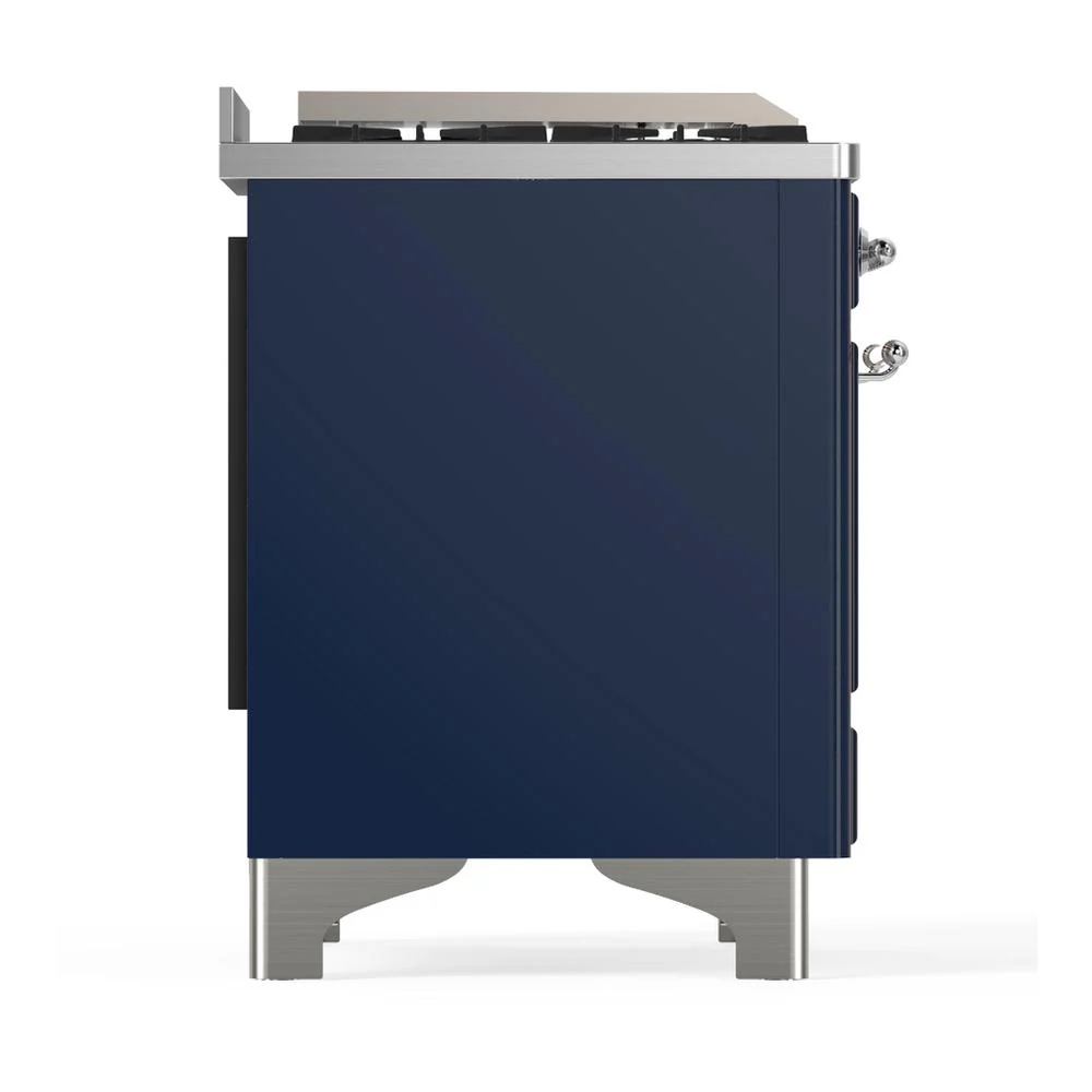 Ilve UM48FSNR3MBC Ilve Um48Fsnr3Mbc Majestic Iii 48 Inch Dual Fuel Range With 5 Black Brass Burners, Griddle And French Top, Dual Function Burner Up To 25,000 Btu (Natural Gas, Triple Glass Door, Midnight Blue, Chrome) - Image 8