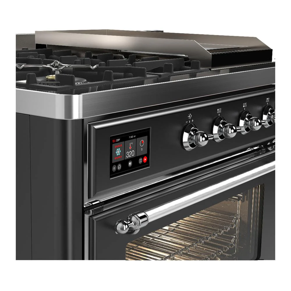 Ilve UM48FSNR3MGC Ilve Um48Fsnr3Mgc Majestic Iii 48 Inch Dual Fuel Range With 5 Black Brass Burners, Griddle And French Top, Dual Function Burner Up To 25,000 Btu (Natural Gas, Triple Glass Door, Graphite Matte, Chrome) - Image 7