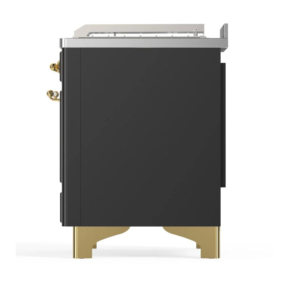 Ilve UM48FSNR3MGG Ilve Um48Fsnr3Mgg Majestic Iii 48 Inch Dual Fuel Range With 5 Black Brass Burners, Griddle And French Top, Dual Function Burner Up To 25,000 Btu (Natural Gas, Triple Glass Door, Graphite Matte, Brass) - Image 9
