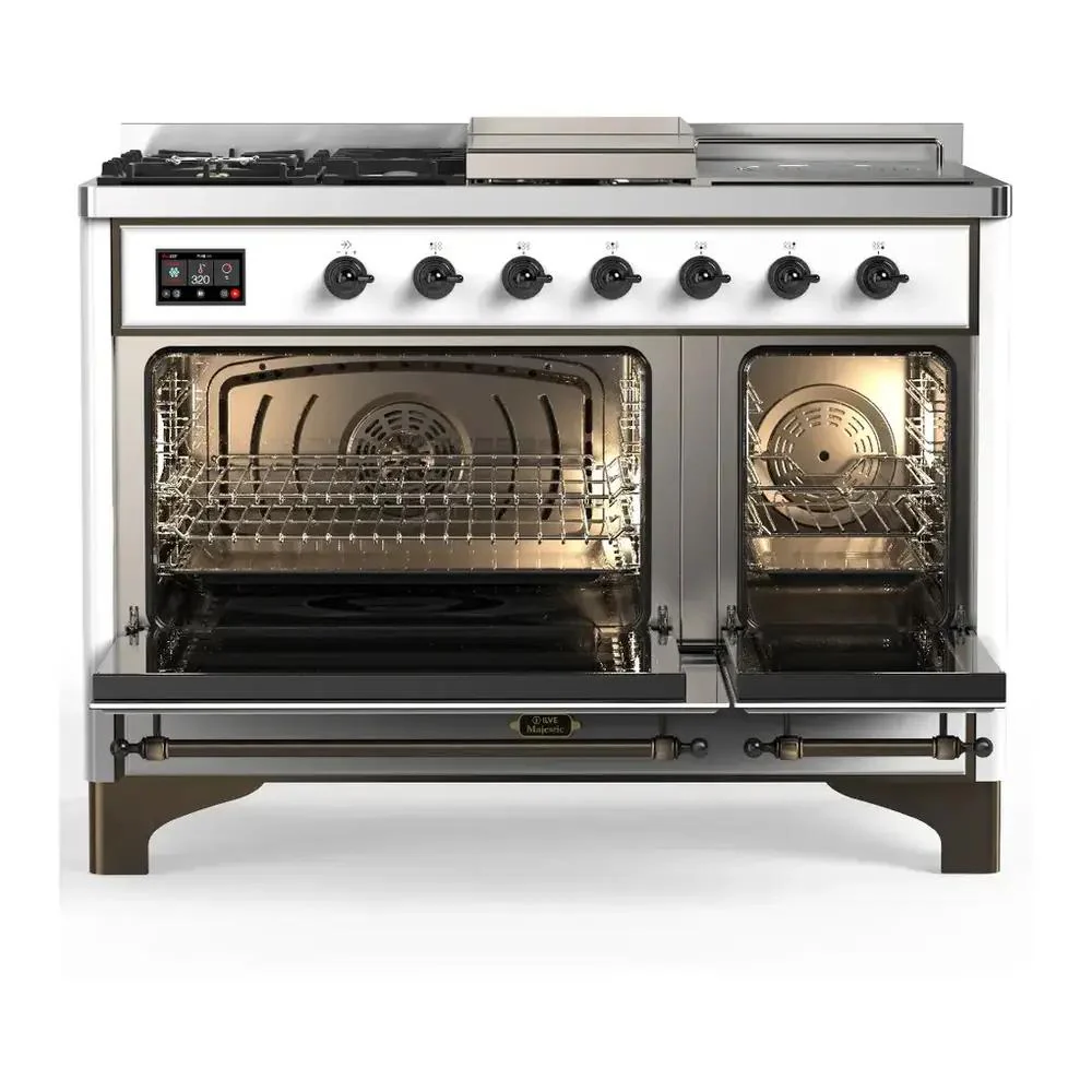 Ilve UM48FSNR3RABLP Ilve Um48Fsnr3Rablp Majestic Iii 48 Inch Dual Fuel Range With 5 Black Brass Burners, Griddle And French Top, Dual Function Burner Up To 25,000 Btu (Liquid Propane, Triple Glass Door, Ral, Burnished) - Image 5