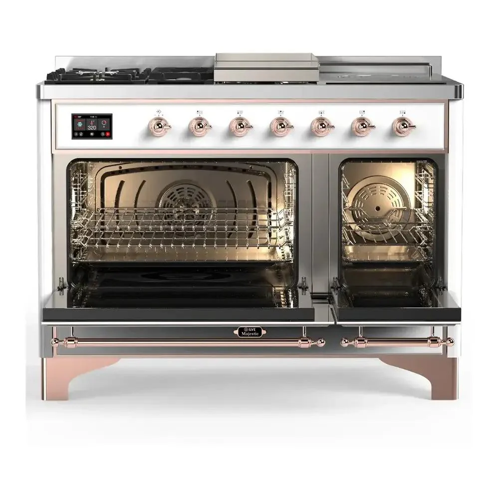 Ilve UM48FSNR3RAP Ilve Um48Fsnr3Rap Majestic Iii 48 Inch Dual Fuel Range With 5 Black Brass Burners, Griddle And French Top, Dual Function Burner Up To 25,000 Btu (Natural Gas, Triple Glass Door, Ral, Copper) - Image 5