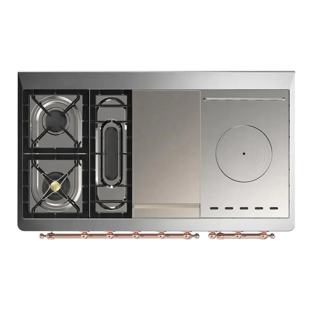 Ilve UM48FSNR3RAP Ilve Um48Fsnr3Rap Majestic Iii 48 Inch Dual Fuel Range With 5 Black Brass Burners, Griddle And French Top, Dual Function Burner Up To 25,000 Btu (Natural Gas, Triple Glass Door, Ral, Copper) - Image 6