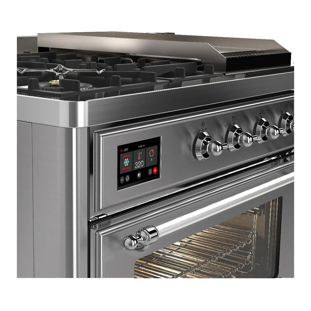 Ilve UM48FSNR3SSC Ilve Um48Fsnr3Ssc Majestic Iii 48 Inch Dual Fuel Range With 5 Black Brass Burners, Griddle And French Top, Dual Function Burner Up To 25,000 Btu (Natural Gas, Triple Glass Door, Stainless Steel, Chrome) - Image 7