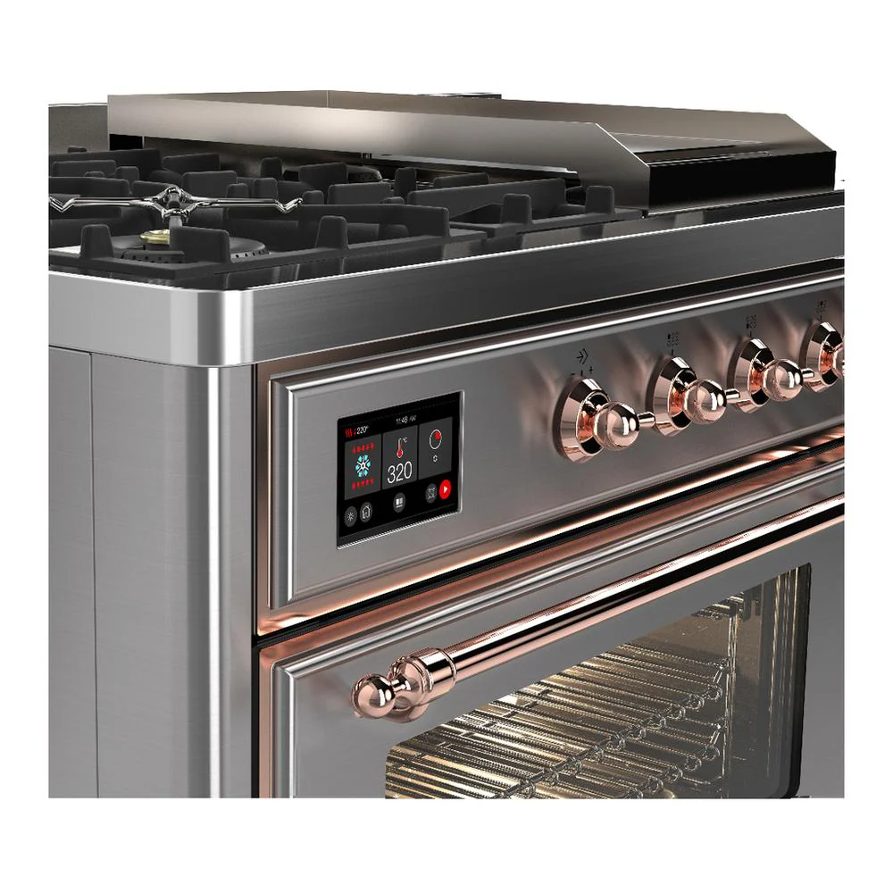 Ilve UM48FSNR3SSP Ilve Um48Fsnr3Ssp Majestic Iii 48 Inch Dual Fuel Range With 5 Black Brass Burners, Griddle And French Top, Dual Function Burner Up To 25,000 Btu (Natural Gas, Triple Glass Door, Stainless Steel, Copper) - Image 7