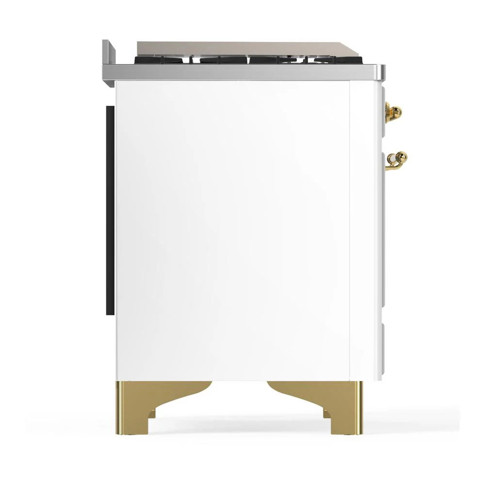 Ilve UM48FSNR3WHGLP Ilve Um48Fsnr3Whglp Majestic Iii 48 Inch Dual Fuel Range With 5 Black Brass Burners, Griddle And French Top, Dual Function Burner Up To 25,000 Btu (Liquid Propane, Triple Glass Door, White, Brass) - Image 8