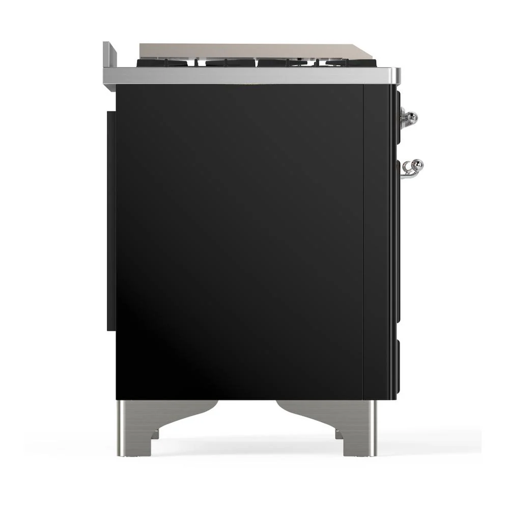 Ilve UM48FSQNR3BKC Ilve Um48Fsqnr3Bkc Majestic Iii 48 Inch Dual Fuel Range With 5 Black Brass Burners, Griddle And French Top, Dual Function Burner Up To 25,000 Btu (Natural Gas, Solid Door, Glossy Black, Chrome) - Image 8