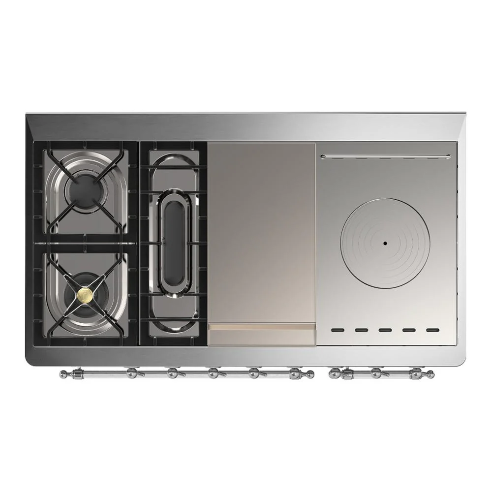 Ilve UM48FSQNR3BKCLP Ilve Um48Fsqnr3Bkclp Majestic Iii 48 Inch Dual Fuel Range With 5 Black Brass Burners, Griddle And French Top, Dual Function Burner Up To 25,000 Btu (Liquid Propane, Solid Door, Glossy Black, Chrome) - Image 6