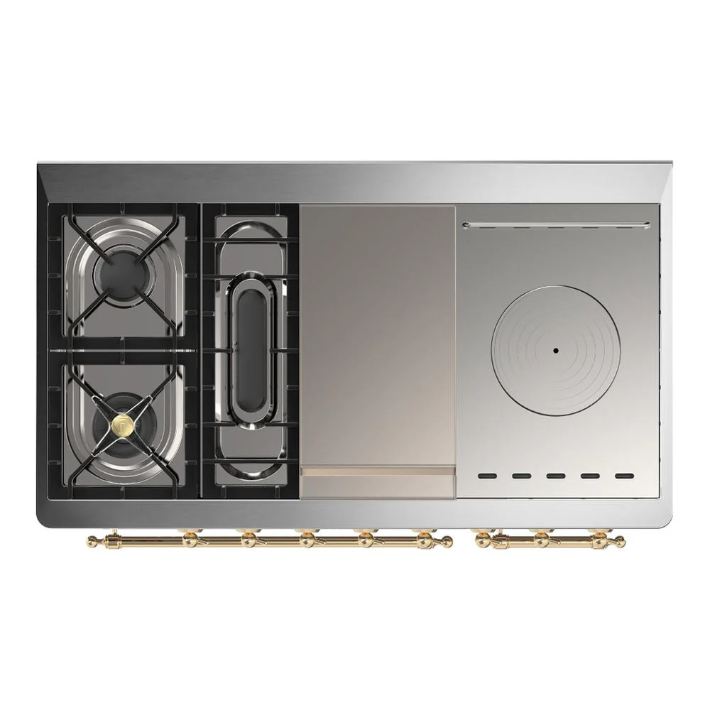 Ilve UM48FSQNR3BKGLP Ilve Um48Fsqnr3Bkglp Majestic Iii 48 Inch Dual Fuel Range With 5 Black Brass Burners, Griddle And French Top, Dual Function Burner Up To 25,000 Btu (Liquid Propane, Solid Door, Glossy Black, Brass) - Image 6