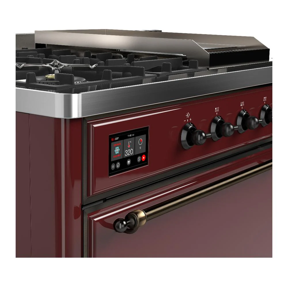 Ilve UM48FSQNR3BUBLP Ilve Um48Fsqnr3Bublp Majestic Iii 48 Inch Dual Fuel Range With 5 Black Brass Burners, Griddle And French Top, Dual Function Burner Up To 25,000 Btu (Liquid Propane, Solid Door, Burgundy, Burnished) - Image 7