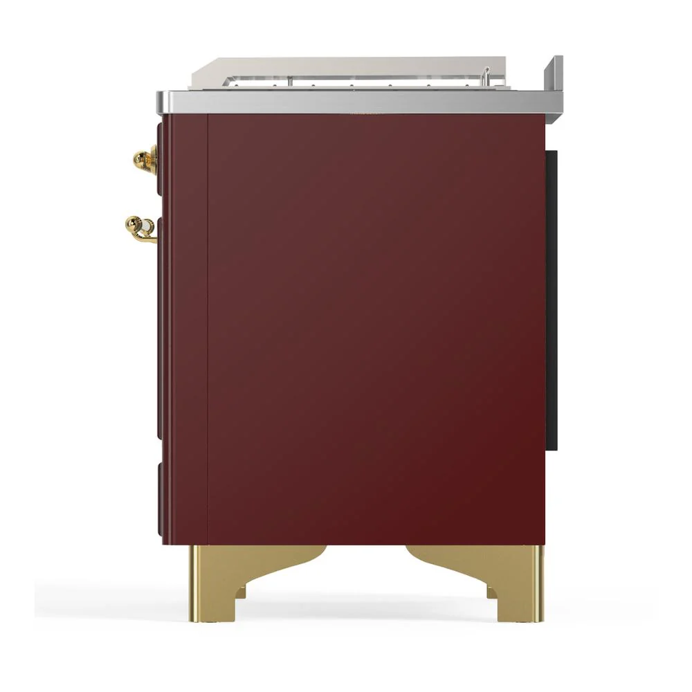 Ilve UM48FSQNR3BUG Ilve Um48Fsqnr3Bug Majestic Iii 48 Inch Dual Fuel Range With 5 Black Brass Burners, Griddle And French Top, Dual Function Burner Up To 25,000 Btu (Natural Gas, Solid Door, Burgundy, Brass) - Image 9
