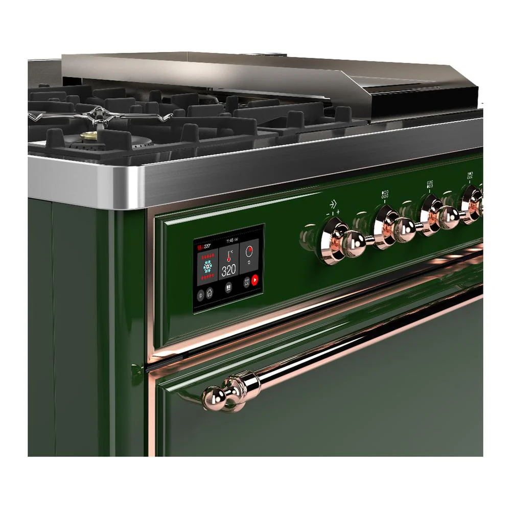 Ilve UM48FSQNR3EGPLP Ilve Um48Fsqnr3Egplp Majestic Iii 48 Inch Dual Fuel Range With 5 Black Brass Burners, Griddle And French Top, Dual Function Burner Up To 25,000 Btu (Liquid Propane, Solid Door, Emerald Green, Copper) - Image 7