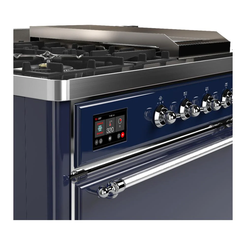 Ilve UM48FSQNR3MBC Ilve Um48Fsqnr3Mbc Majestic Iii 48 Inch Dual Fuel Range With 5 Black Brass Burners, Griddle And French Top, Dual Function Burner Up To 25,000 Btu (Natural Gas, Solid Door, Midnight Blue, Chrome) - Image 7