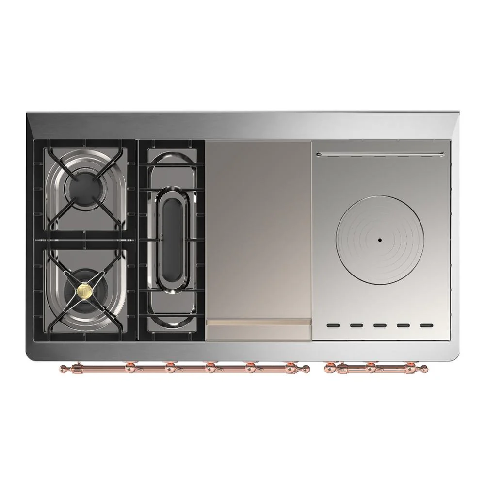 Ilve UM48FSQNR3MGPLP Ilve Um48Fsqnr3Mgplp Majestic Iii 48 Inch Dual Fuel Range With 5 Black Brass Burners, Griddle And French Top, Dual Function Burner Up To 25,000 Btu (Liquid Propane, Solid Door, Graphite Matte, Copper) - Image 6