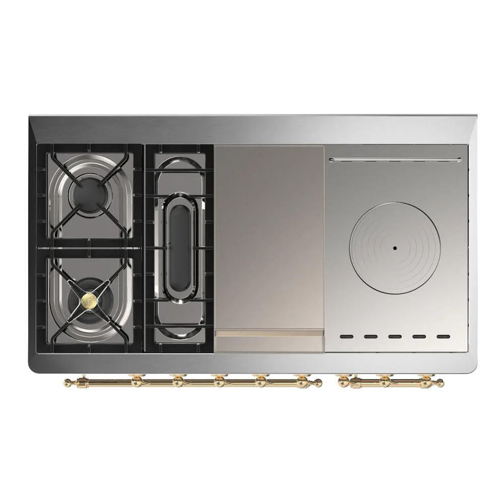 Ilve UM48FSQNR3SSG Ilve Um48Fsqnr3Ssg Majestic Iii 48 Inch Dual Fuel Range With 5 Black Brass Burners, Griddle And French Top, Dual Function Burner Up To 25,000 Btu (Natural Gas, Solid Door, Stainless Steel, Brass) - Image 6