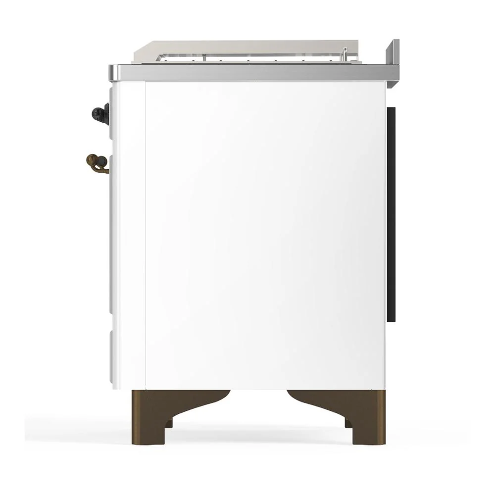 Ilve UM48FSQNR3WHB Ilve Um48Fsqnr3Whb Majestic Iii 48 Inch Dual Fuel Range With 5 Black Brass Burners, Griddle And French Top, Dual Function Burner Up To 25,000 Btu (Natural Gas, Solid Door, White, Burnished) - Image 9