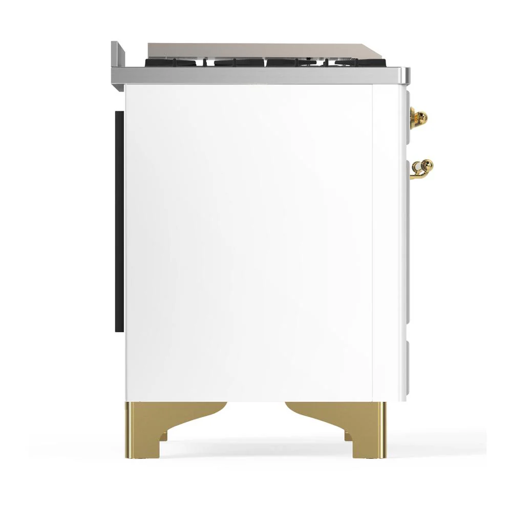 Ilve UM48FSQNR3WHGLP Ilve Um48Fsqnr3Whglp Majestic Iii 48 Inch Dual Fuel Range With 5 Black Brass Burners, Griddle And French Top, Dual Function Burner Up To 25,000 Btu (Liquid Propane, Solid Door, White, Brass) - Image 8