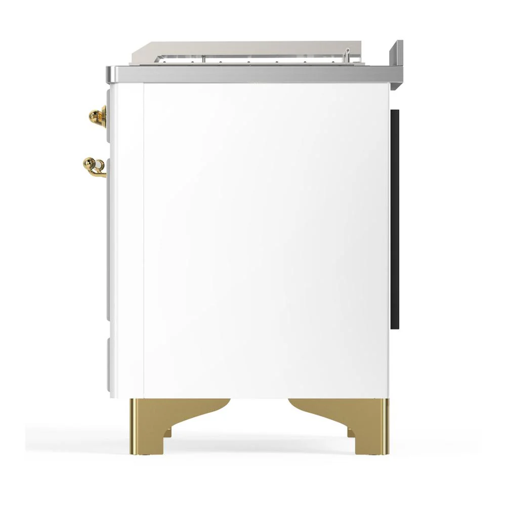 Ilve UM48FSQNR3WHGLP Ilve Um48Fsqnr3Whglp Majestic Iii 48 Inch Dual Fuel Range With 5 Black Brass Burners, Griddle And French Top, Dual Function Burner Up To 25,000 Btu (Liquid Propane, Solid Door, White, Brass) - Image 9