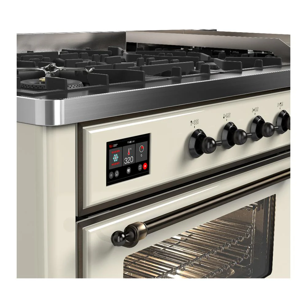 Ilve UM60FNR3AWBLP Ilve Um60Fnr3Awblp Majestic Iii 60 Inch Dual Fuel Range With 9 Burners And Griddle, Dual Function Burner Up To 25,000 Btu (Liquid Propane, Triple Glass Door, Antique White, Burnished) - Image 7