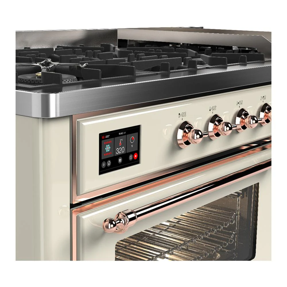 Ilve UM60FNR3AWP Ilve Um60Fnr3Awp Majestic Iii 60 Inch Dual Fuel Range With 9 Burners And Griddle, Dual Function Burner Up To 25,000 Btu (Natural Gas, Triple Glass Door, Antique White, Copper) - Image 7