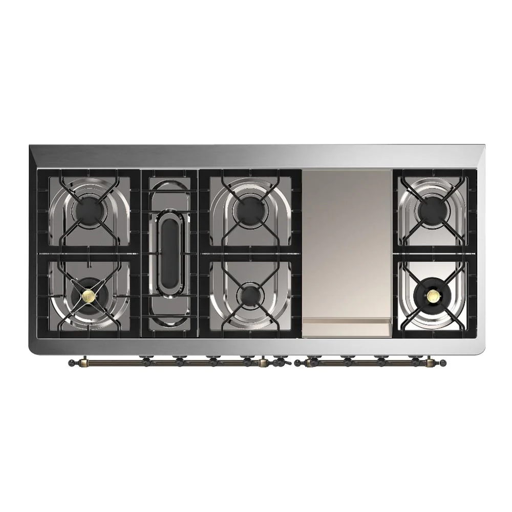 Ilve UM60FNR3BUB Ilve Um60Fnr3Bub Majestic Iii 60 Inch Dual Fuel Range With 9 Burners And Griddle, Dual Function Burner Up To 25,000 Btu (Natural Gas, Triple Glass Door, Burgundy, Burnished) - Image 6