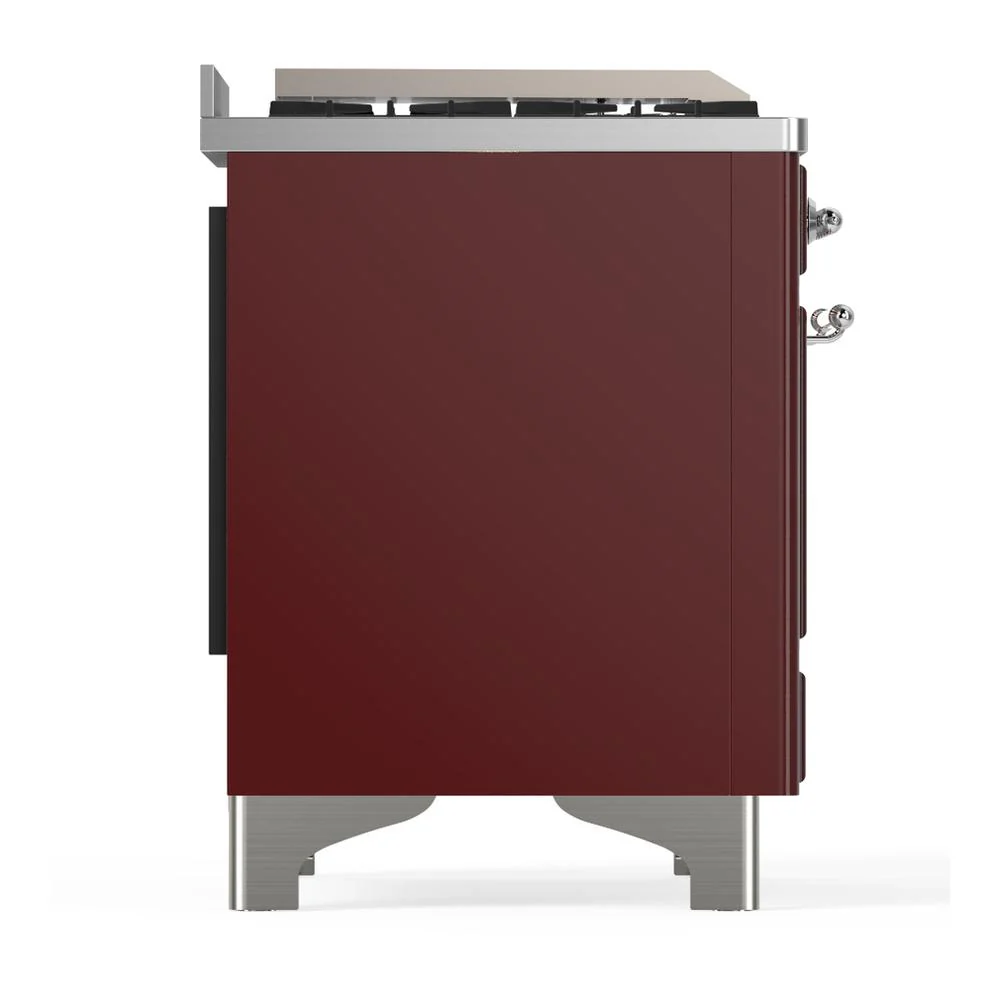 Ilve UM60FNR3BUCLP Ilve Um60Fnr3Buclp Majestic Iii 60 Inch Dual Fuel Range With 9 Burners And Griddle, Dual Function Burner Up To 25,000 Btu (Liquid Propane, Triple Glass Door, Burgundy, Chrome) - Image 8