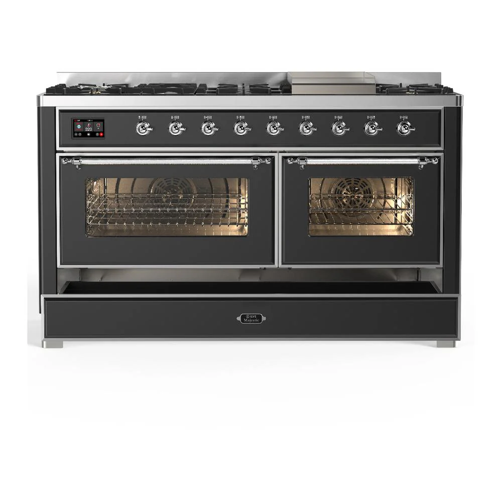 Ilve UM60FNR3MGC Ilve Um60Fnr3Mgc Majestic Iii 60 Inch Dual Fuel Range With 9 Burners And Griddle, Dual Function Burner Up To 25,000 Btu (Natural Gas, Triple Glass Door, Graphite Matte, Chrome) - Image 5
