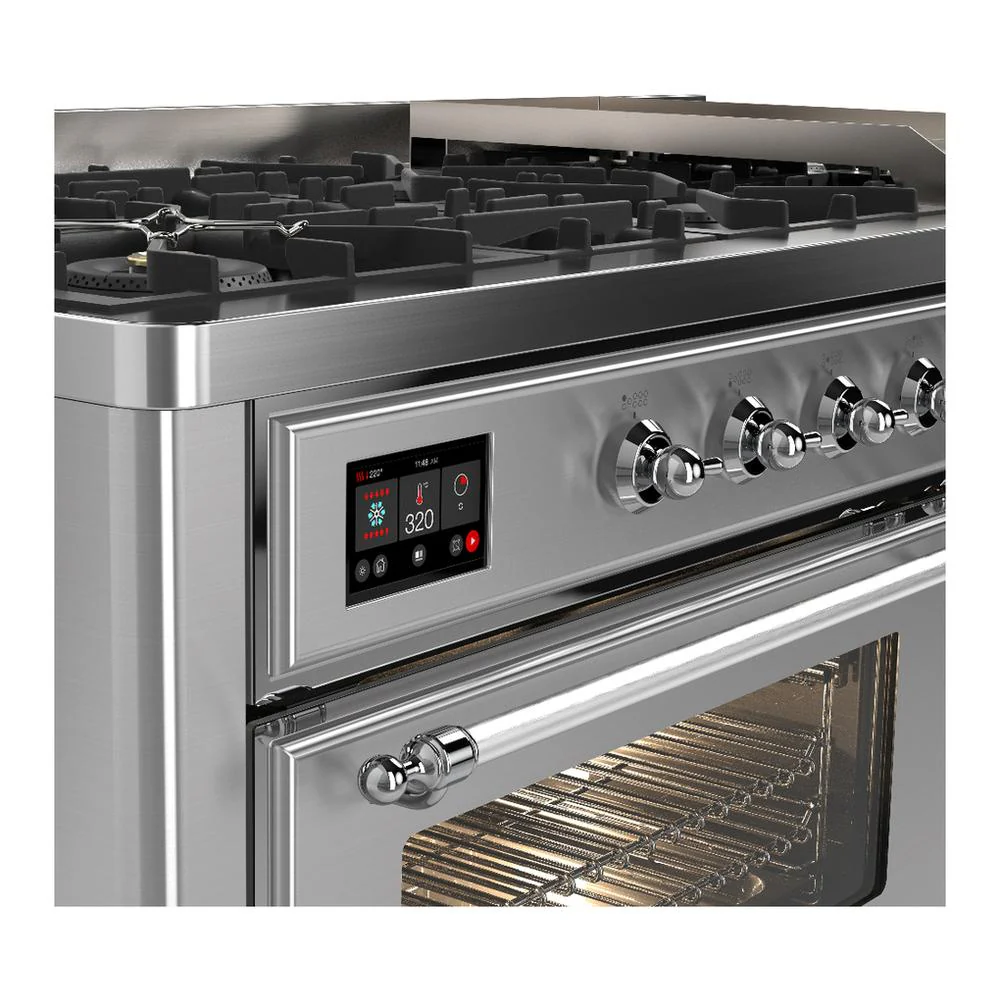 Ilve UM60FNR3SSC Ilve Um60Fnr3Ssc Majestic Iii 60 Inch Dual Fuel Range With 9 Burners And Griddle, Dual Function Burner Up To 25,000 Btu (Natural Gas, Triple Glass Door, Stainless Steel, Chrome) - Image 7