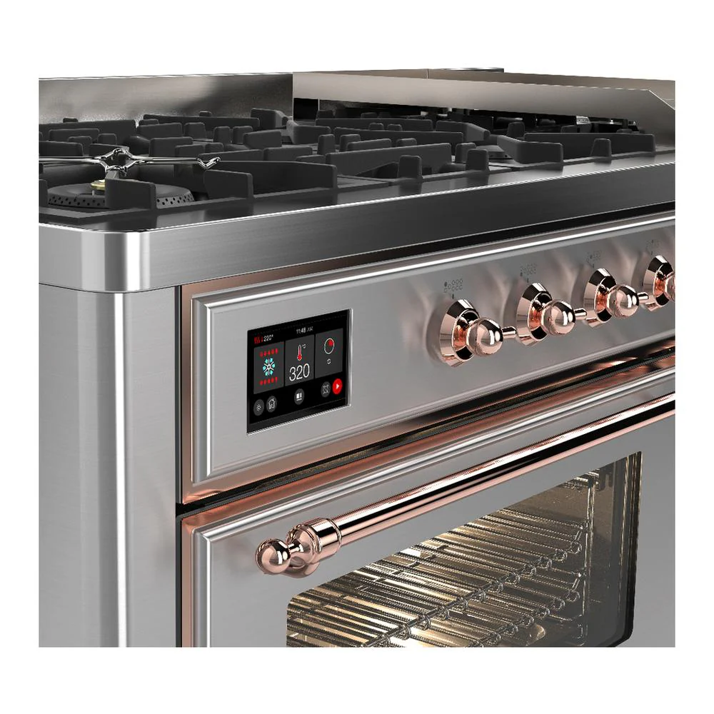 Ilve UM60FNR3SSP Ilve Um60Fnr3Ssp Majestic Iii 60 Inch Dual Fuel Range With 9 Burners And Griddle, Dual Function Burner Up To 25,000 Btu (Natural Gas, Triple Glass Door, Stainless Steel, Copper) - Image 7