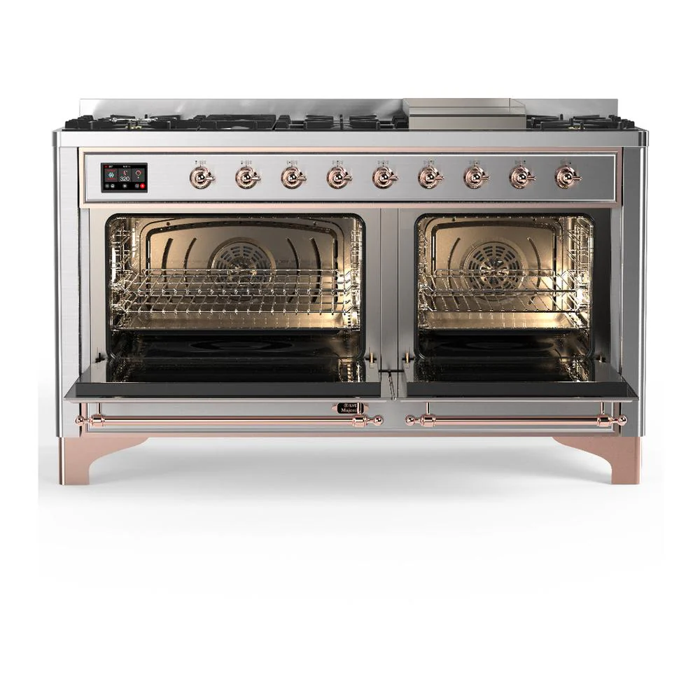 Ilve UM60FNR3SSPLP Ilve Um60Fnr3Ssplp Majestic Iii 60 Inch Dual Fuel Range With 9 Burners And Griddle, Dual Function Burner Up To 25,000 Btu (Liquid Propane, Triple Glass Door, Stainless Steel, Copper) - Image 2