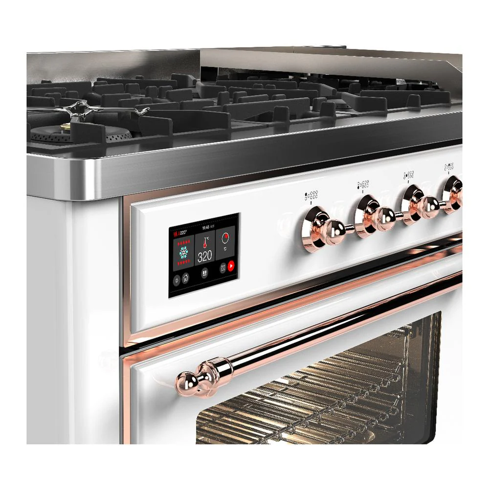 Ilve UM60FNR3WHP Ilve Um60Fnr3Whp Majestic Iii 60 Inch Dual Fuel Range With 9 Burners And Griddle, Dual Function Burner Up To 25,000 Btu (Natural Gas, Triple Glass Door, White, Copper) - Image 7