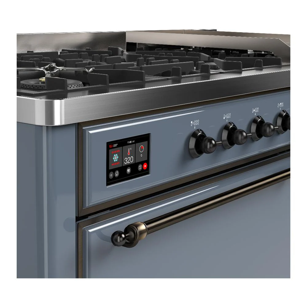 Ilve UM60FQNR3BGB Ilve Um60Fqnr3Bgb Majestic Iii 60 Inch Dual Fuel Range With 9 Burners And Griddle, Dual Function Burner Up To 25,000 Btu (Natural Gas, Solid Door, Blue Grey, Burnished) - Image 7