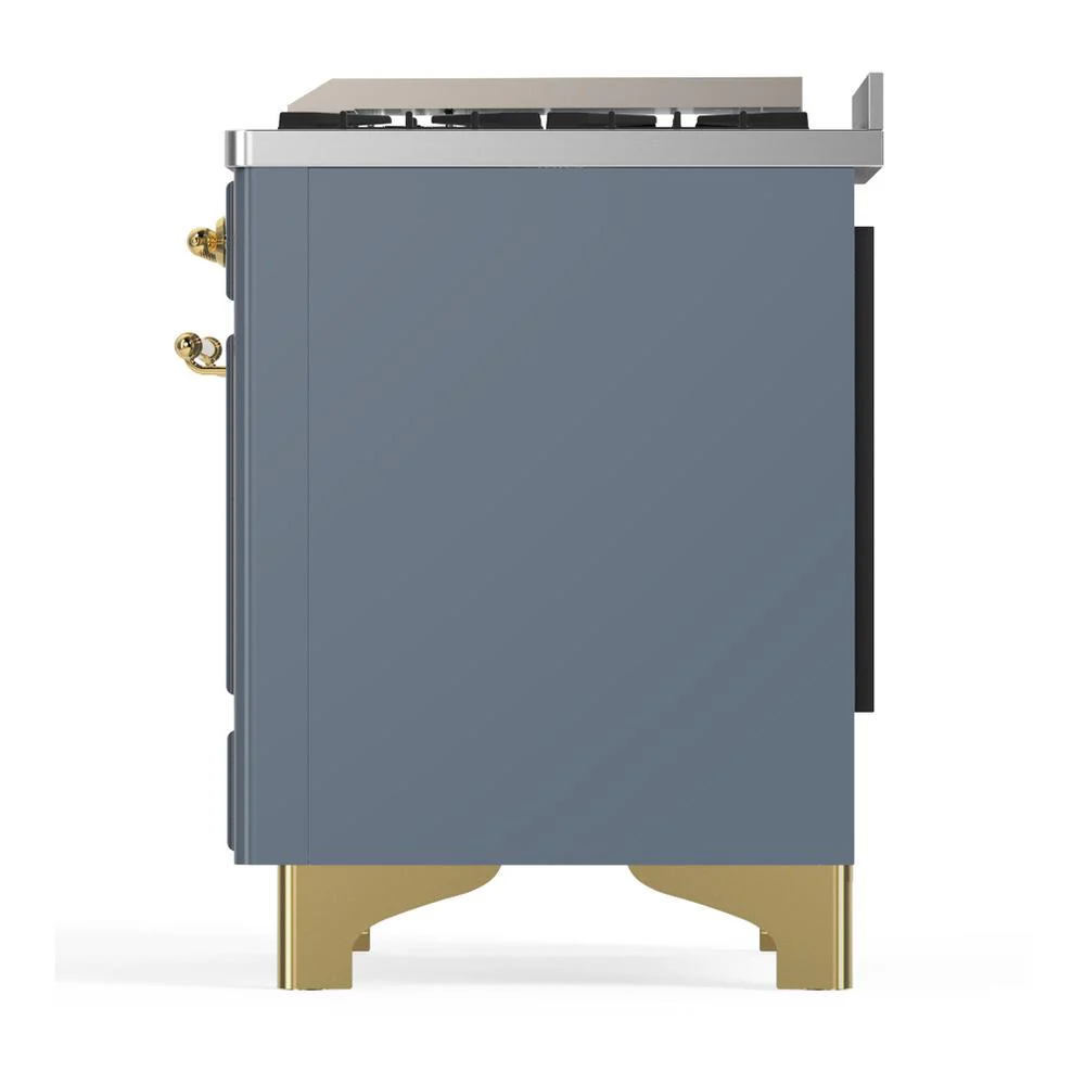 Ilve UM60FQNR3BGG Ilve Um60Fqnr3Bgg Majestic Iii 60 Inch Dual Fuel Range With 9 Burners And Griddle, Dual Function Burner Up To 25,000 Btu (Natural Gas, Solid Door, Blue Grey, Brass) - Image 9