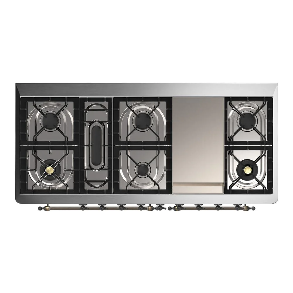 Ilve UM60FQNR3BKB Ilve Um60Fqnr3Bkb Majestic Iii 60 Inch Dual Fuel Range With 9 Burners And Griddle, Dual Function Burner Up To 25,000 Btu (Natural Gas, Solid Door, Glossy Black, Burnished) - Image 6