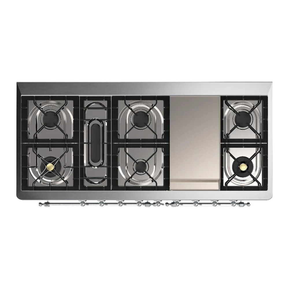 Ilve UM60FQNR3BKCLP Ilve Um60Fqnr3Bkclp Majestic Iii 60 Inch Dual Fuel Range With 9 Burners And Griddle, Dual Function Burner Up To 25,000 Btu (Liquid Propane, Solid Door, Glossy Black, Chrome) - Image 6