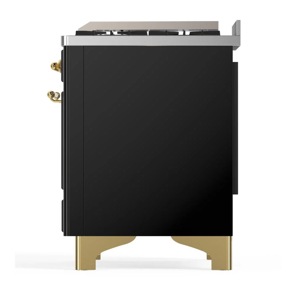 Ilve UM60FQNR3BKG Ilve Um60Fqnr3Bkg Majestic Iii 60 Inch Dual Fuel Range With 9 Burners And Griddle, Dual Function Burner Up To 25,000 Btu (Natural Gas, Solid Door, Glossy Black, Brass) - Image 9