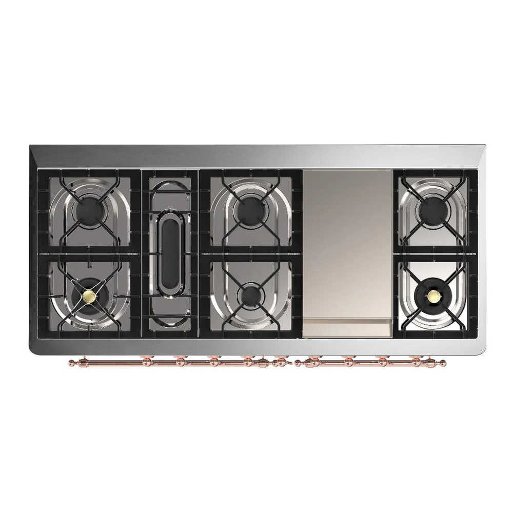 Ilve UM60FQNR3BKP Ilve Um60Fqnr3Bkp Majestic Iii 60 Inch Dual Fuel Range With 9 Burners And Griddle, Dual Function Burner Up To 25,000 Btu (Natural Gas, Solid Door, Glossy Black, Copper) - Image 6
