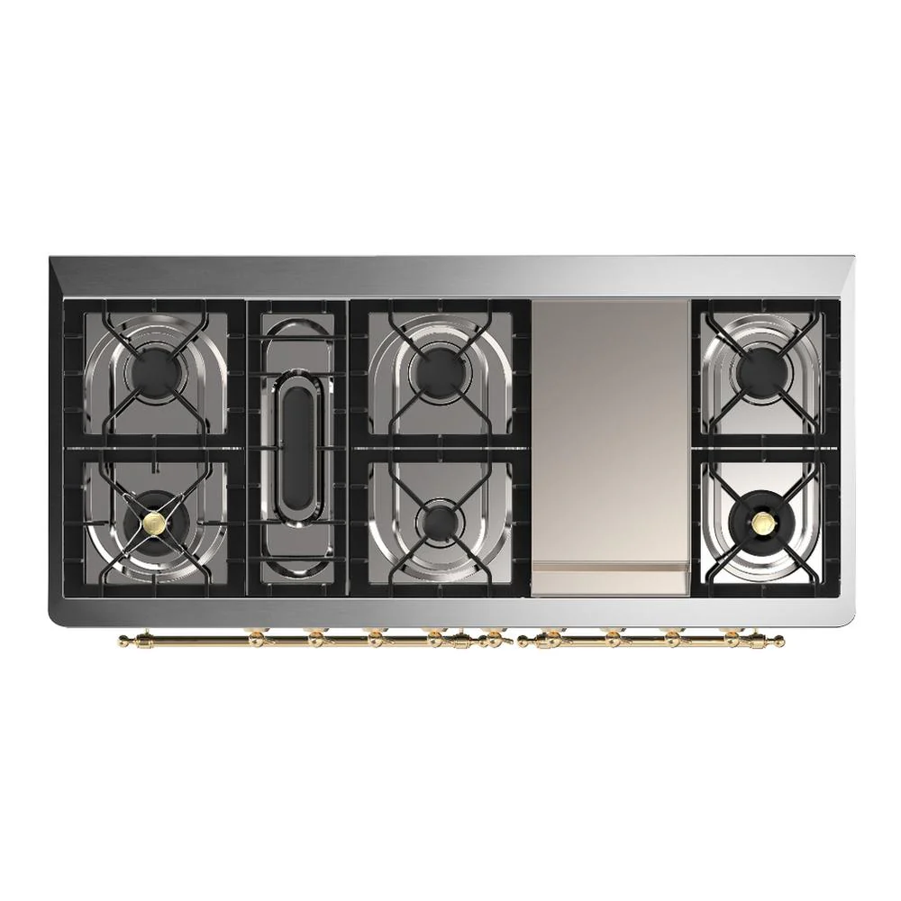 Ilve UM60FQNR3MBGLP Ilve Um60Fqnr3Mbglp Majestic Iii 60 Inch Dual Fuel Range With 9 Burners And Griddle, Dual Function Burner Up To 25,000 Btu (Liquid Propane, Solid Door, Midnight Blue, Brass) - Image 6