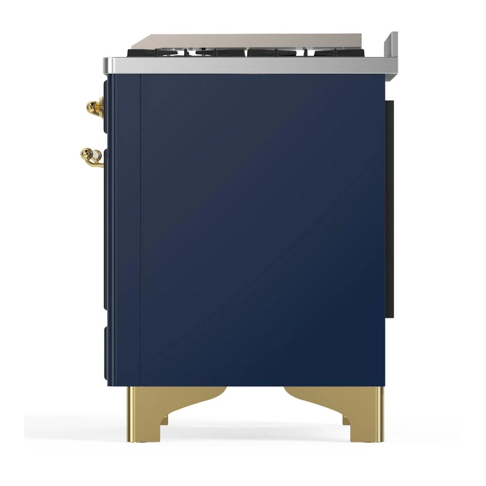 Ilve UM60FQNR3MBGLP Ilve Um60Fqnr3Mbglp Majestic Iii 60 Inch Dual Fuel Range With 9 Burners And Griddle, Dual Function Burner Up To 25,000 Btu (Liquid Propane, Solid Door, Midnight Blue, Brass) - Image 9