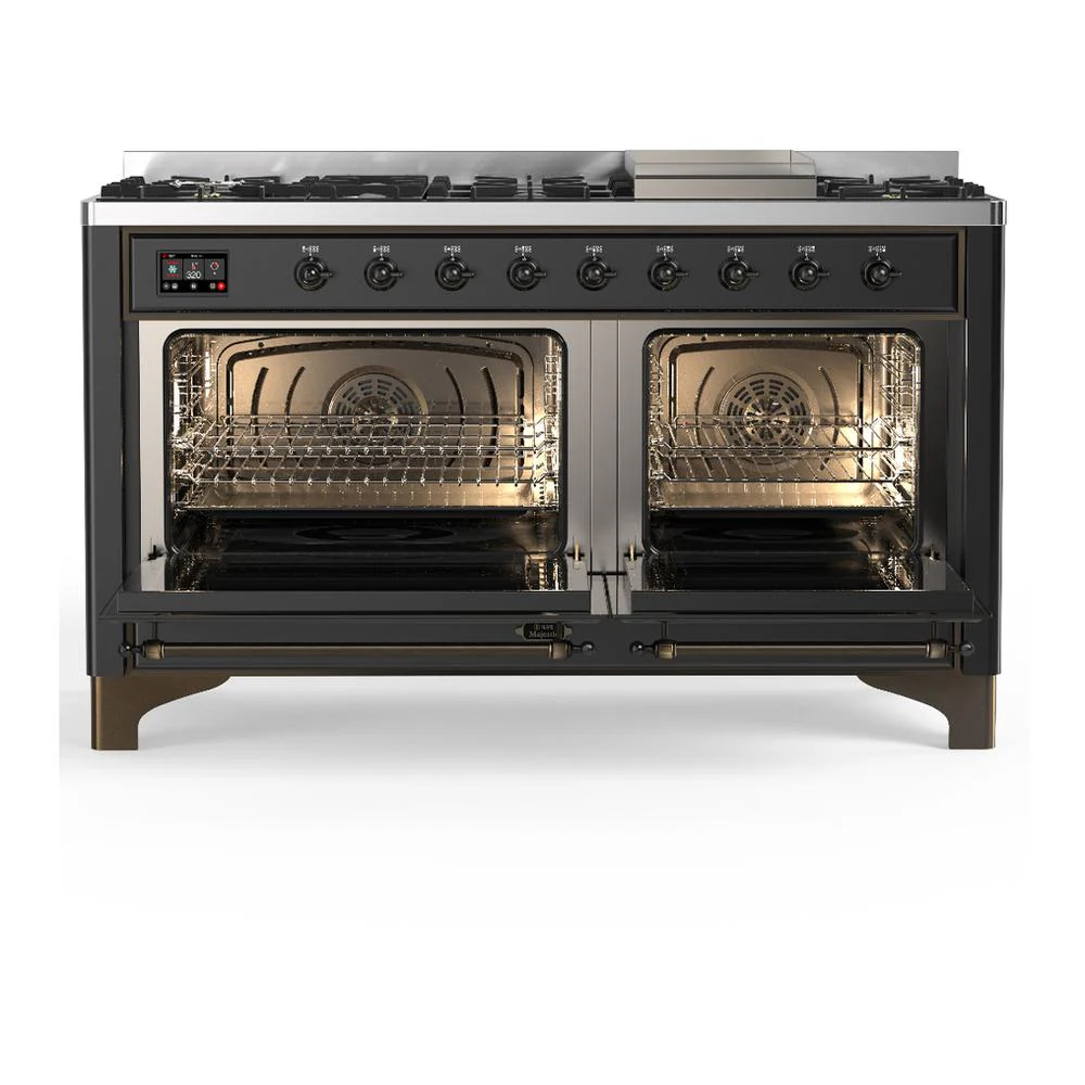Ilve UM60FQNR3MGB Ilve Um60Fqnr3Mgb Majestic Iii 60 Inch Dual Fuel Range With 9 Burners And Griddle, Dual Function Burner Up To 25,000 Btu (Natural Gas, Solid Door, Graphite Matte, Burnished) - Image 2