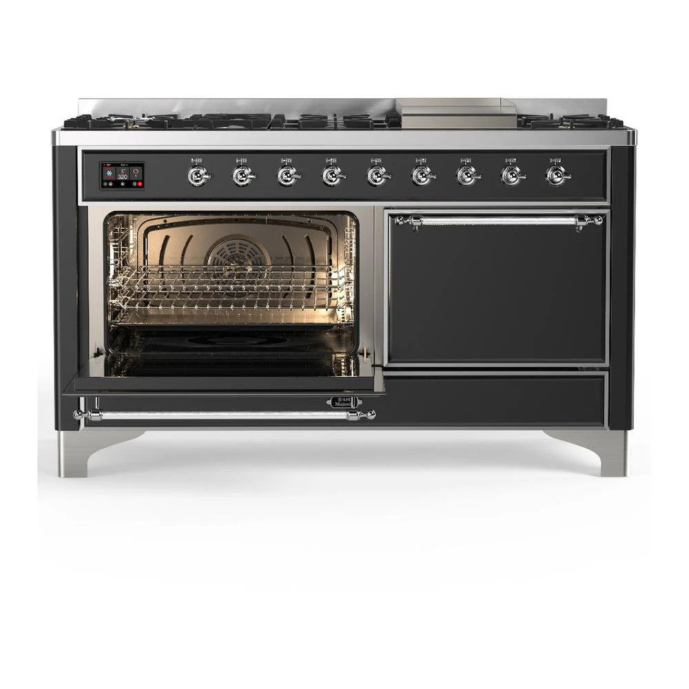Ilve UM60FQNR3MGC Ilve Um60Fqnr3Mgc Majestic Iii 60 Inch Dual Fuel Range With 9 Burners And Griddle, Dual Function Burner Up To 25,000 Btu (Natural Gas, Solid Door, Graphite Matte, Chrome) - Image 3