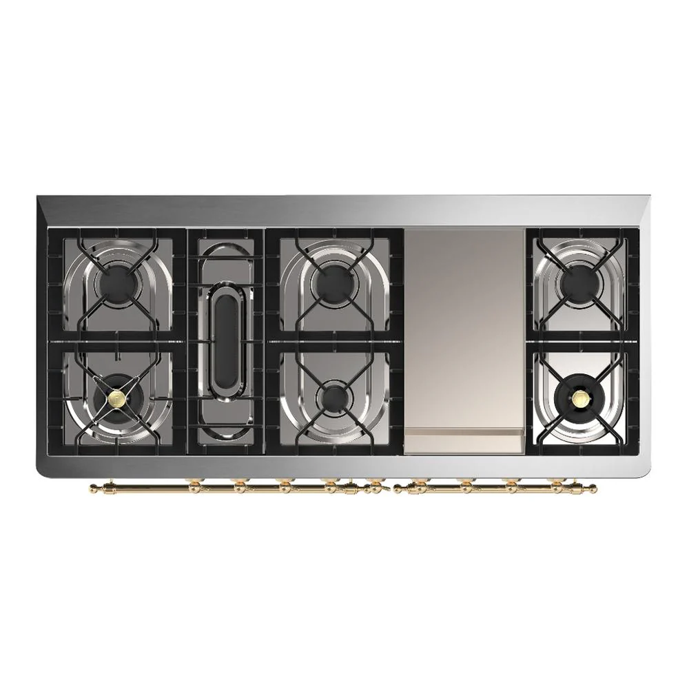Ilve UM60FQNR3MGGLP Ilve Um60Fqnr3Mgglp Majestic Iii 60 Inch Dual Fuel Range With 9 Burners And Griddle, Dual Function Burner Up To 25,000 Btu (Liquid Propane, Solid Door, Graphite Matte, Brass) - Image 6