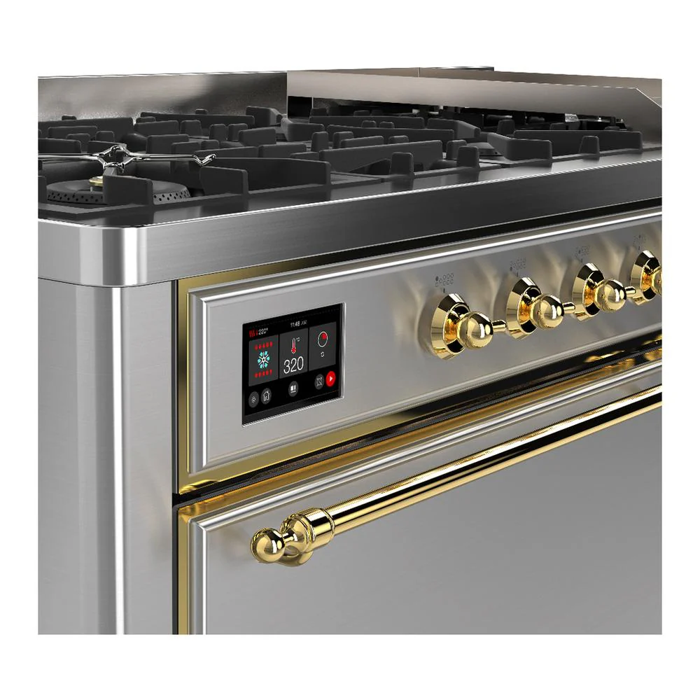 Ilve UM60FQNR3SSGLP Ilve Um60Fqnr3Ssglp Majestic Iii 60 Inch Dual Fuel Range With 9 Burners And Griddle, Dual Function Burner Up To 25,000 Btu (Liquid Propane, Solid Door, Stainless Steel, Brass) - Image 7