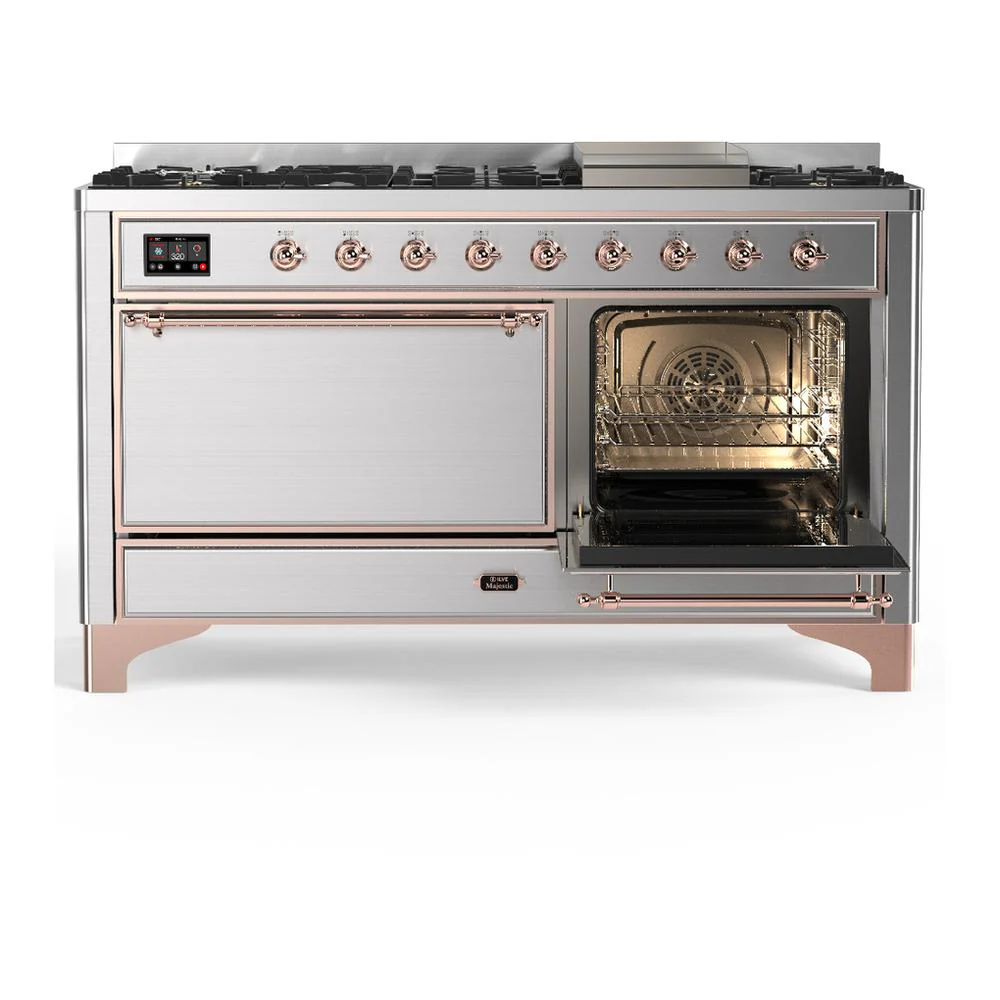 Ilve UM60FQNR3SSP Ilve Um60Fqnr3Ssp Majestic Iii 60 Inch Dual Fuel Range With 9 Burners And Griddle, Dual Function Burner Up To 25,000 Btu (Natural Gas, Solid Door, Stainless Steel, Copper) - Image 4