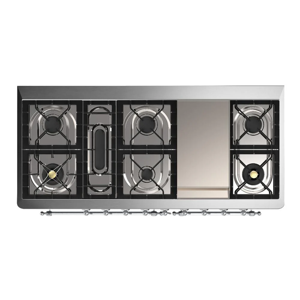 Ilve UM60FQNR3WHC Ilve Um60Fqnr3Whc Majestic Iii 60 Inch Dual Fuel Range With 9 Burners And Griddle, Dual Function Burner Up To 25,000 Btu (Natural Gas, Solid Door, White, Chrome) - Image 6