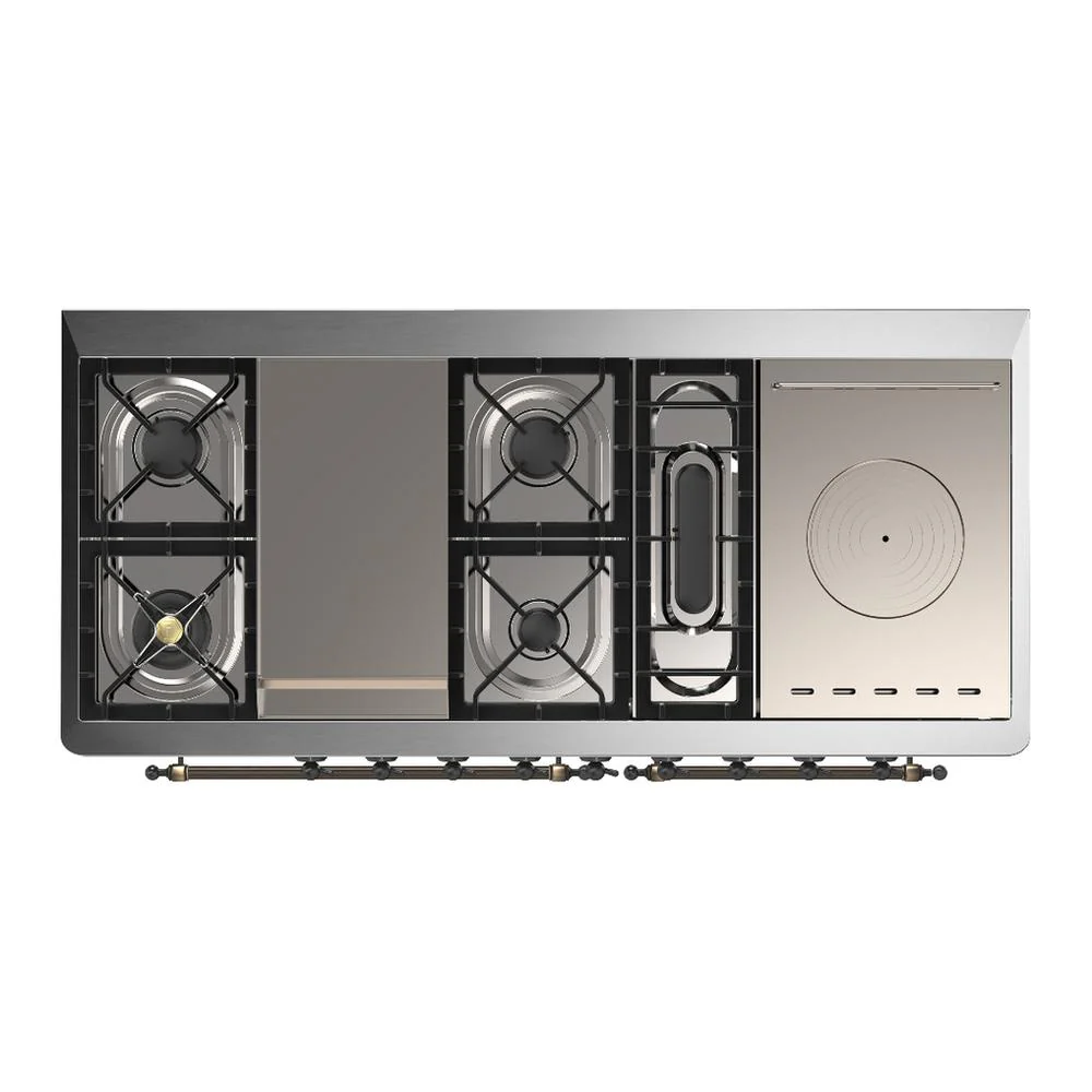 Ilve UM60FSNR3AWB Ilve Um60Fsnr3Awb Majestic Iii 60 Inch Dual Fuel Range With 7 Burners, Griddle And French Top, Dual Function Burner With Up To 25,000 Btu (Natural Gas, Triple Glass Door, Antique White, Burnished) - Image 6