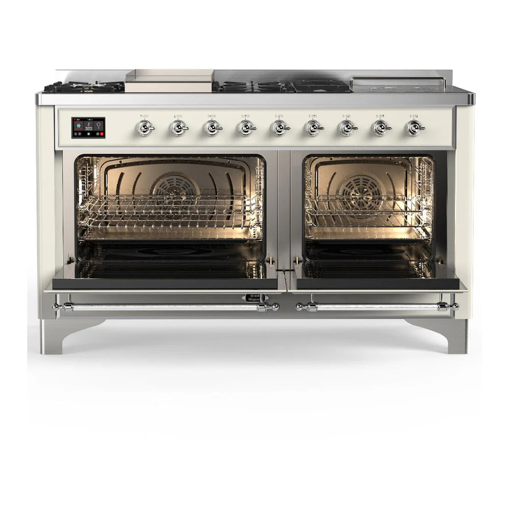 Ilve UM60FSNR3AWC Ilve Um60Fsnr3Awc Majestic Iii 60 Inch Dual Fuel Range With 7 Burners, Griddle And French Top, Dual Function Burner With Up To 25,000 Btu (Natural Gas, Triple Glass Door, Antique White, Chrome) - Image 2