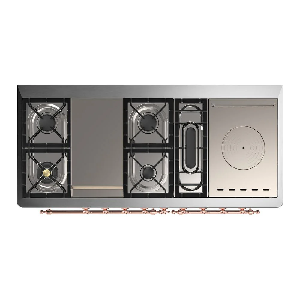 Ilve UM60FSNR3AWP Ilve Um60Fsnr3Awp Majestic Iii 60 Inch Dual Fuel Range With 7 Burners, Griddle And French Top, Dual Function Burner With Up To 25,000 Btu (Natural Gas, Triple Glass Door, Antique White, Copper) - Image 6